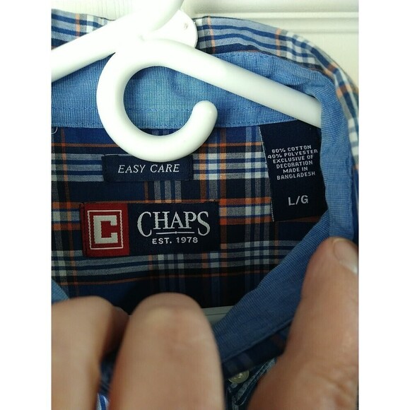 Chaps Men's Easy Care Cotton Long sleeve Button Down Shirt, Large, Blue Plaid - Picture 6 of 11